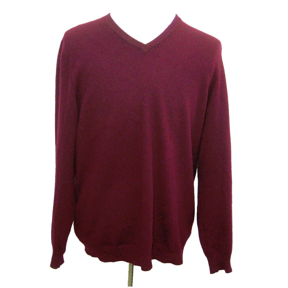 100% CASHMERE Club Room Men's (Size Large) Burgundy Red V-Neck Sweater Pullover